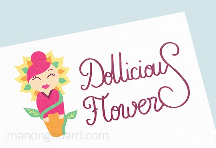 Logo pour Dollicious Flowers, entrepreneuse créatrice artisanale de poupées miniatures et fleurs en papiers - Graphiste : Manon Godard