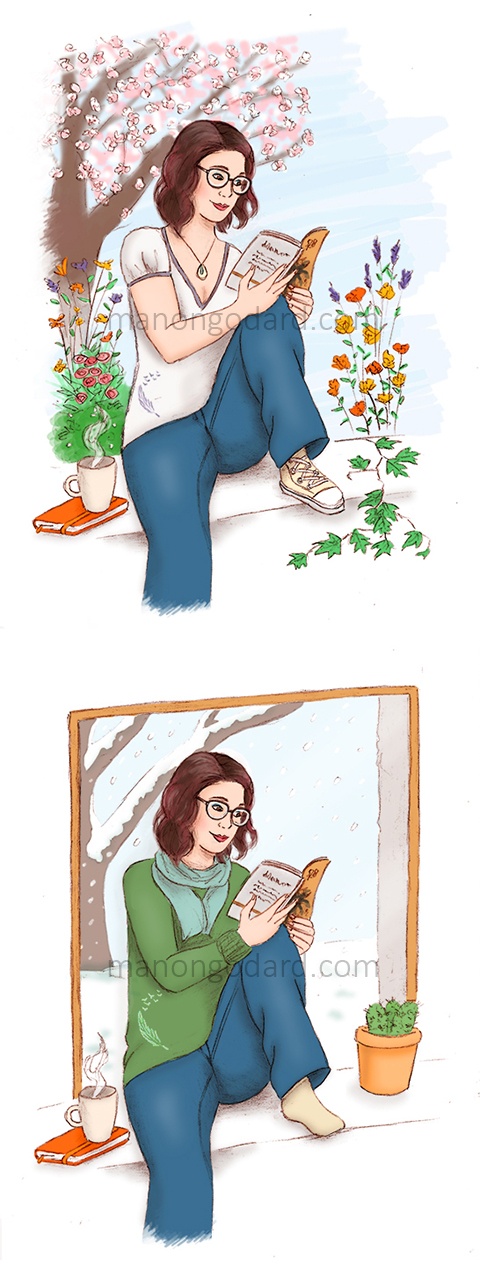 Illustrations portraits pour la blogueuse Chibi, version printemps/été et automne/hiver - Illustratrice : Manon Godard