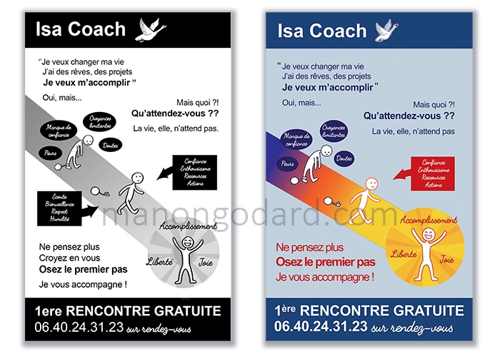 Recherches/croquis du panneau pour Isabelle Russo, coach de vie, par Manon Godard