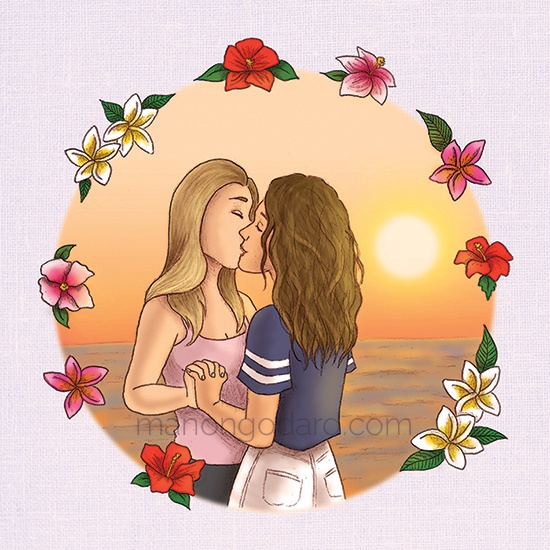 Illustration personnalisée portraits pour cadeau de la Saint Valentin - Couple de femmes - Illustratrice : Manon Godard