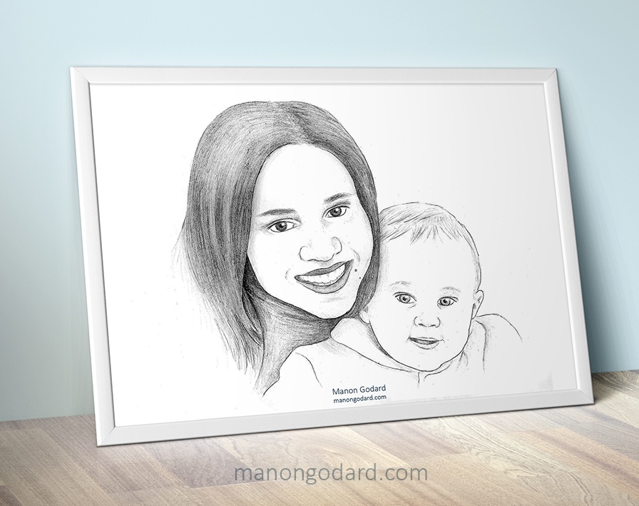 Dessin portrait fête des mères par Manon Godard