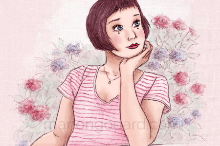"Judith assise près des hortensias", illustration par Manon Godard