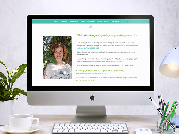 Site d'Isabele Bertholin, astrologue spirituelle - Site vitrine et boutique en ligne - Par Manon Godard, graphiste et webdesigner pour les entrepreneuses