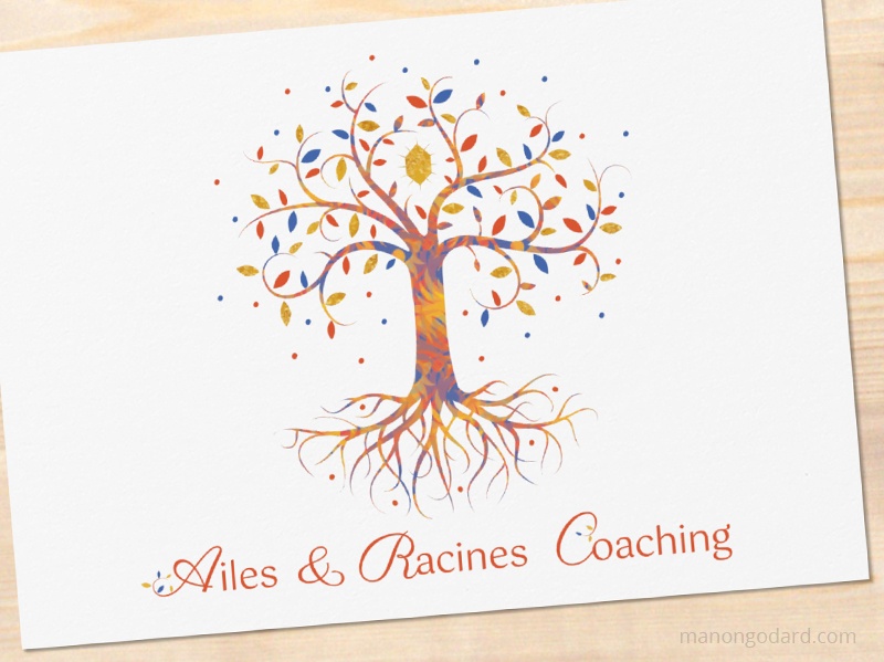 Identité visuelle de Ailes & Racines Coaching, entrepreneuse coach, représentant un arbre, par Manon Godard