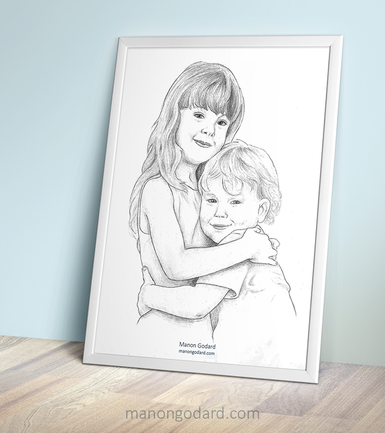 Illustration personnalisée portraits pour cadeau de la Saint Valentin - Couple de femmes - Illustratrice : Manon Godard