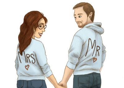 Illustration d’un couple pour un faire-part de mariage